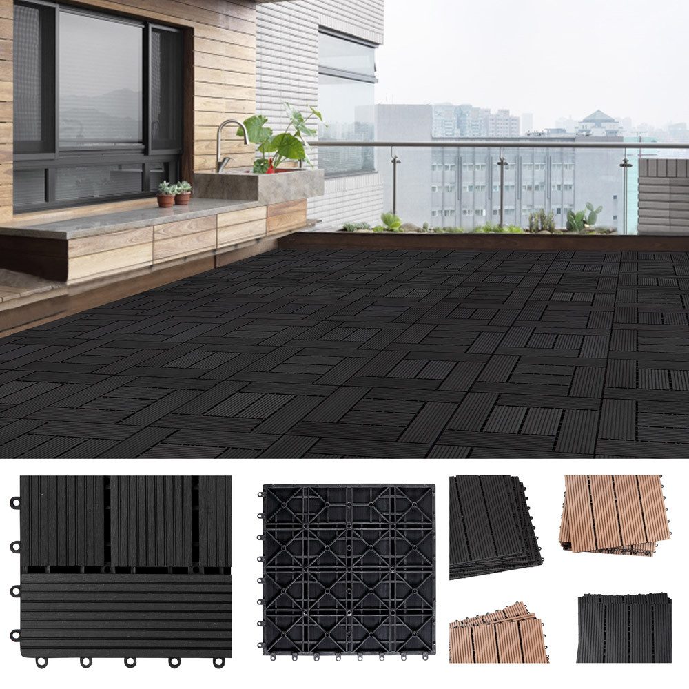 Casaria Holzfliesen 55x Mosaik Anthrazit, Terrassenfliesen günstig online kaufen