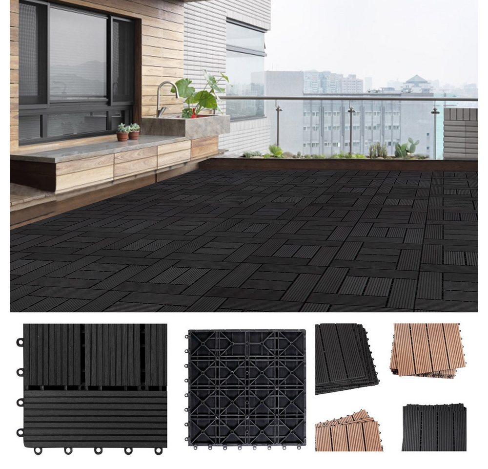 Thumbnail - Casaria Holzfliesen 1x Mosaik Anthrazit, Terrassenfliesen 1-6m² WPC Fliesen Balkon Garten Verschiedene Farben