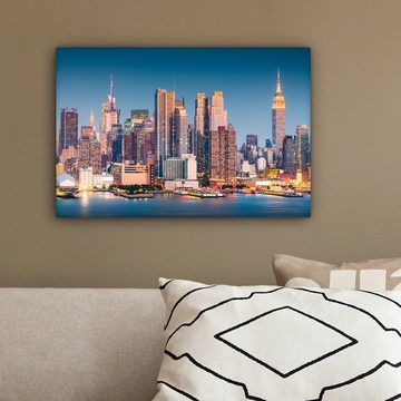 OneMillionCanvasses® Leinwandbild New York - Wasser - Manhattan, (1 St), Wandbild Leinwandbilder, Aufhängefertig, Wanddeko, 30x20 cm