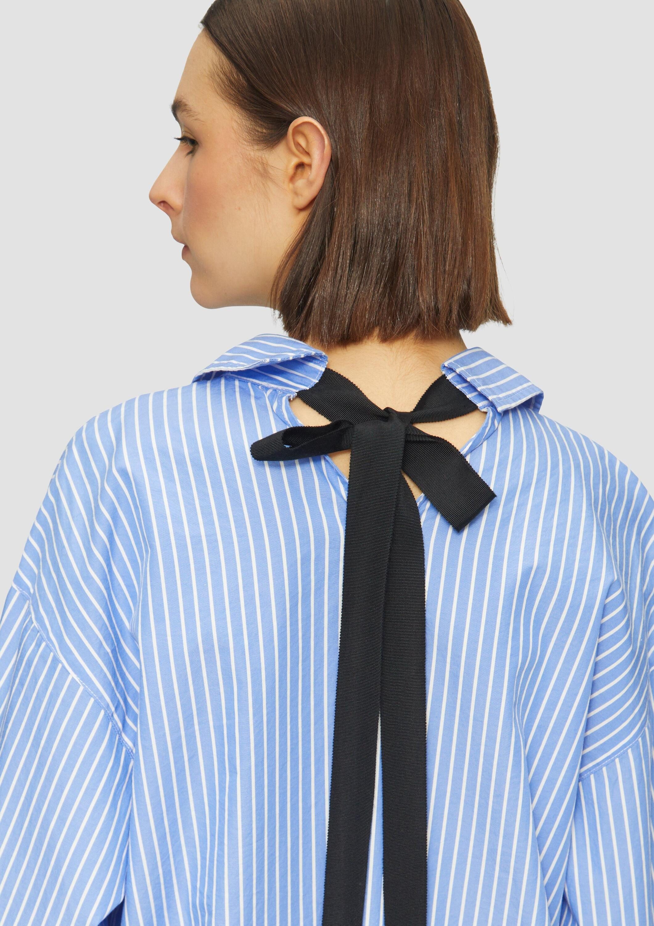 s.Oliver Langarmbluse Bluse Gestreifte Popeline-Bluse im Relaxed Fit mit Schleifen-Detail