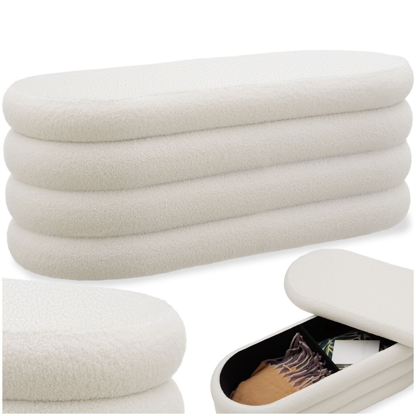 tectake Bank Polsterbank Altu mit großem Stauraum, 110 x 45 x 42 cm, bodenschonende Kunststoffkappen, Belastbarkeit 150 kg