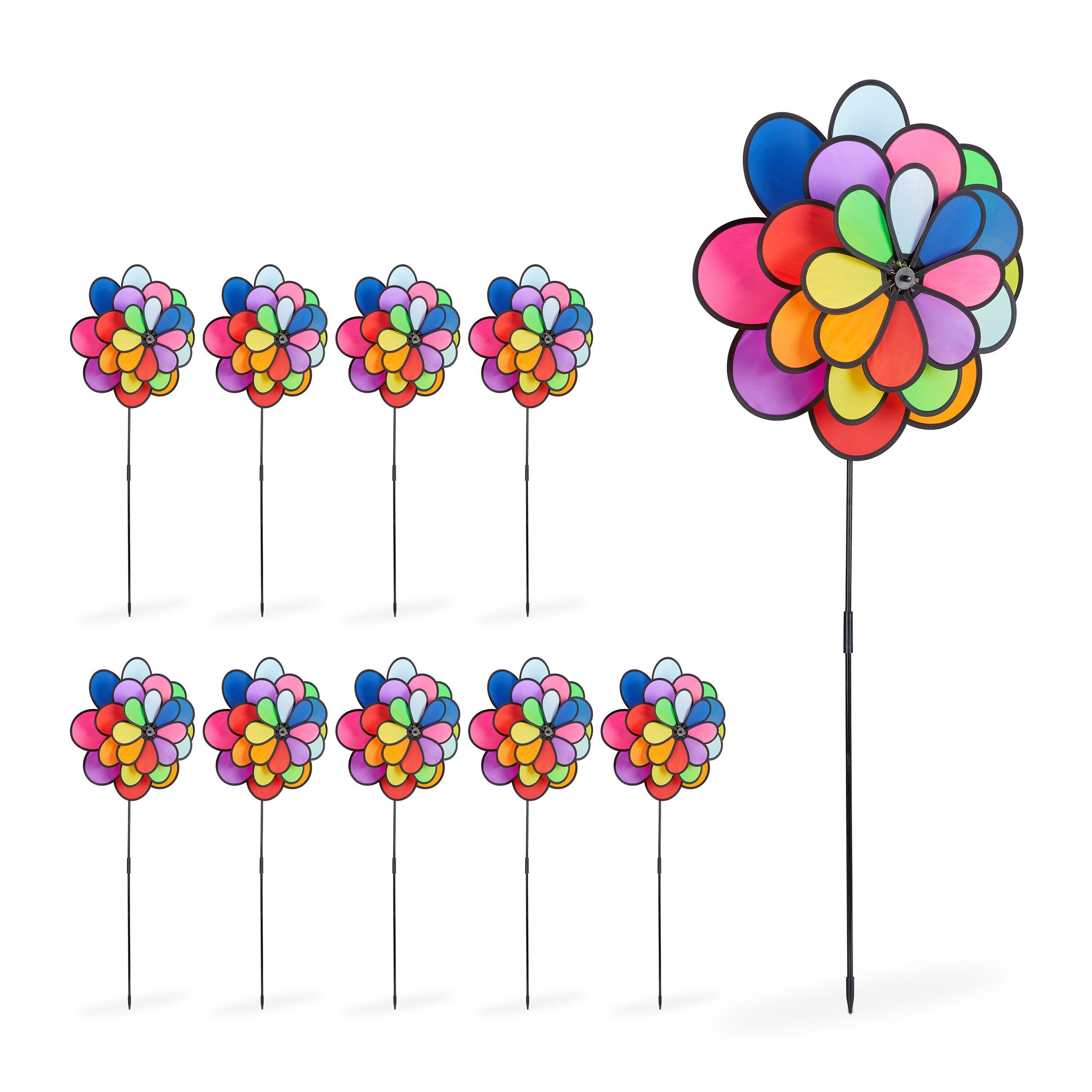 relaxdays Windrad 10 x XXL Blume Windrad Regenbogen