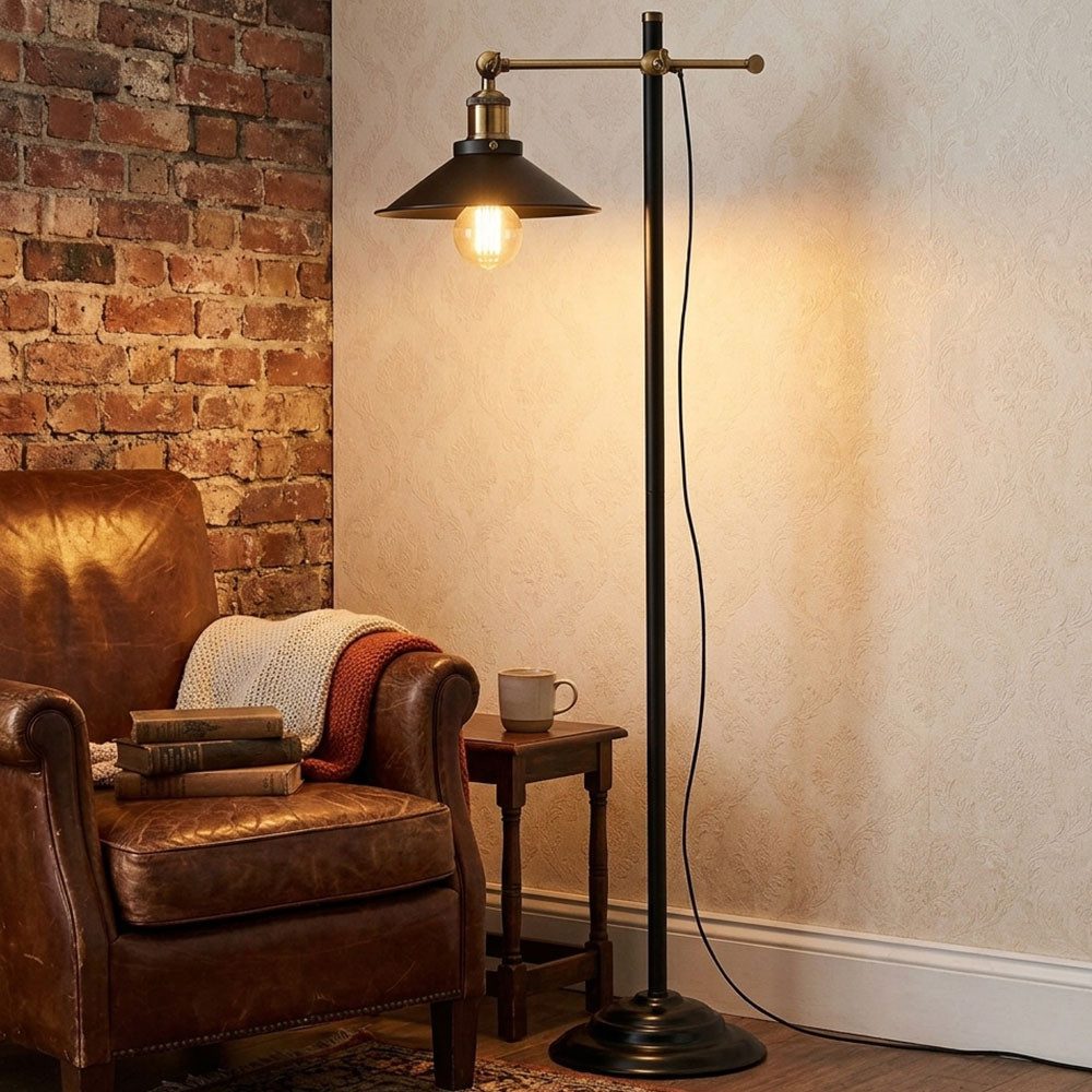 GLOBO LIGHTING LED Stehlampe, Leuchtmittel inklusive, Warmweiß, LED Stehleuchte Filament schwarz Altmessing Höhenverstellbar H 155 cm