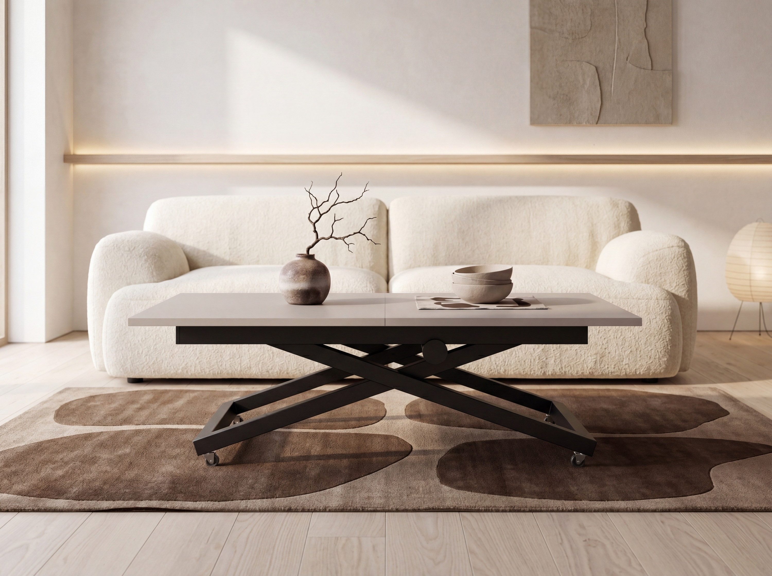 WFL GROUP Couchtisch Axen Ausziehbarer Höhenverstellbarer Couchtisch mit X-Metallgestell (MADE IN EU, 120 x 80 cm ausziehbar auf 160 cm, höhenverstellbar von 38 bis 75 cm), Multifunktional Rechteckiger Wohnzimmertisch mit Rollen
