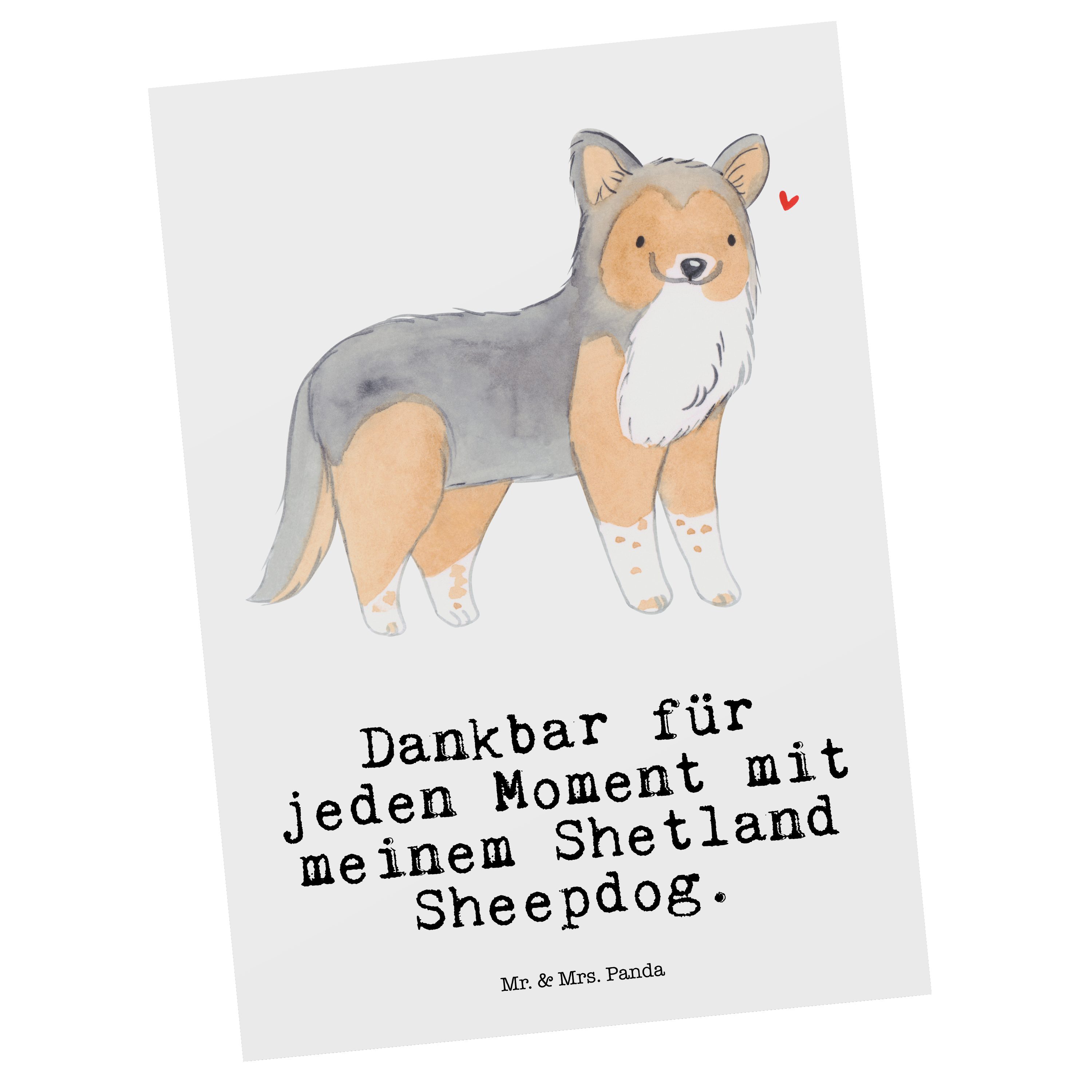 Mr. & Mrs. Panda Postkarte Shetland Sheepdog Moment - Weiß - Geschenk, Ansichtskarte, Dankeskart