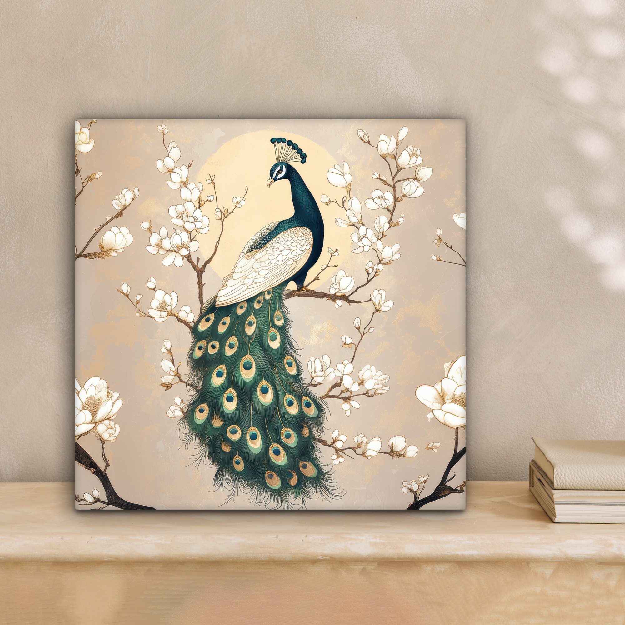 OneMillionCanvasses® Leinwandbild Pfau - Zweig - Blumen, Fotodruck (1 St), günstig online kaufen