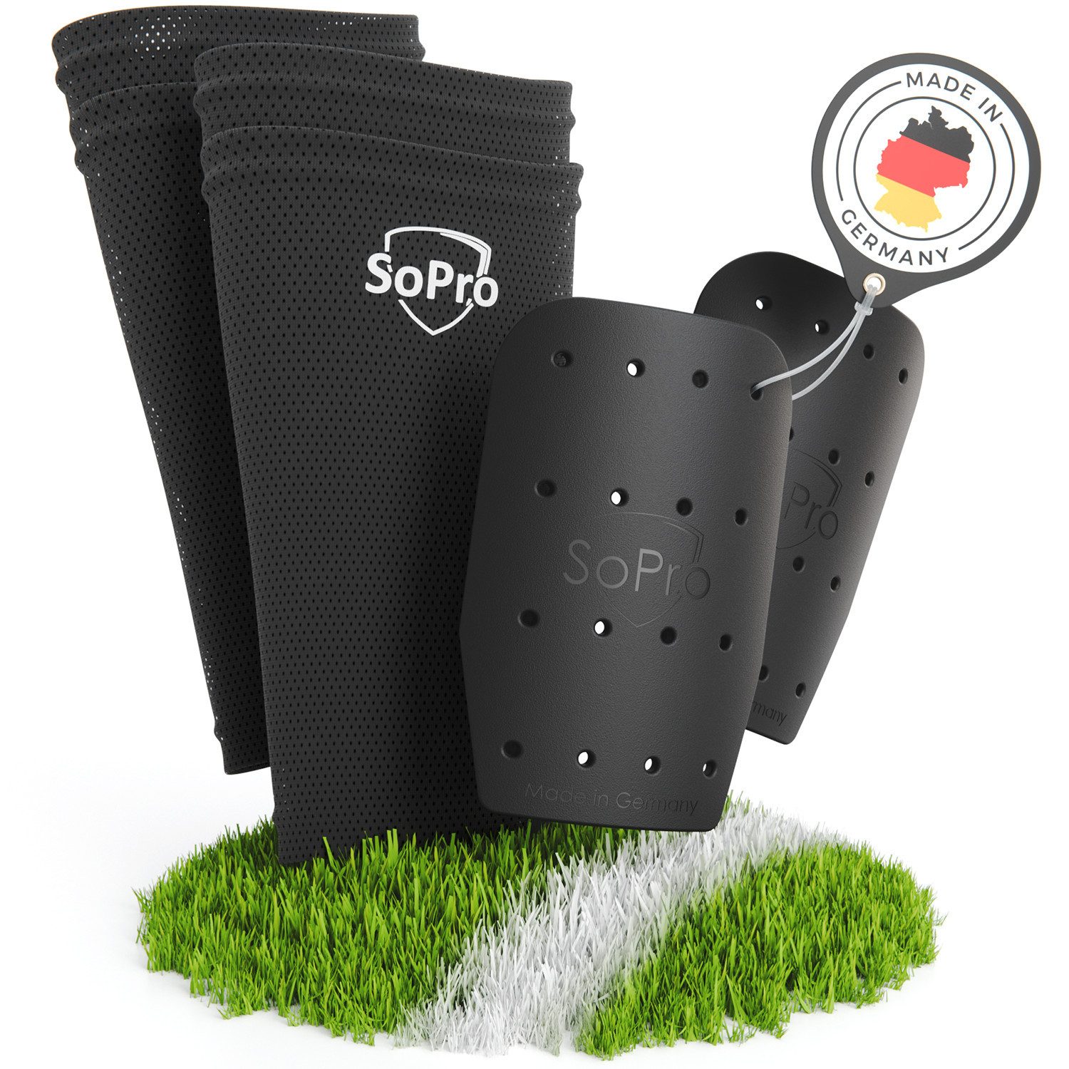 SoPro Fußball Schienbeinschoner Mini Schienbeinschoner für Fußball inkl. Socken leicht & rutschfest
