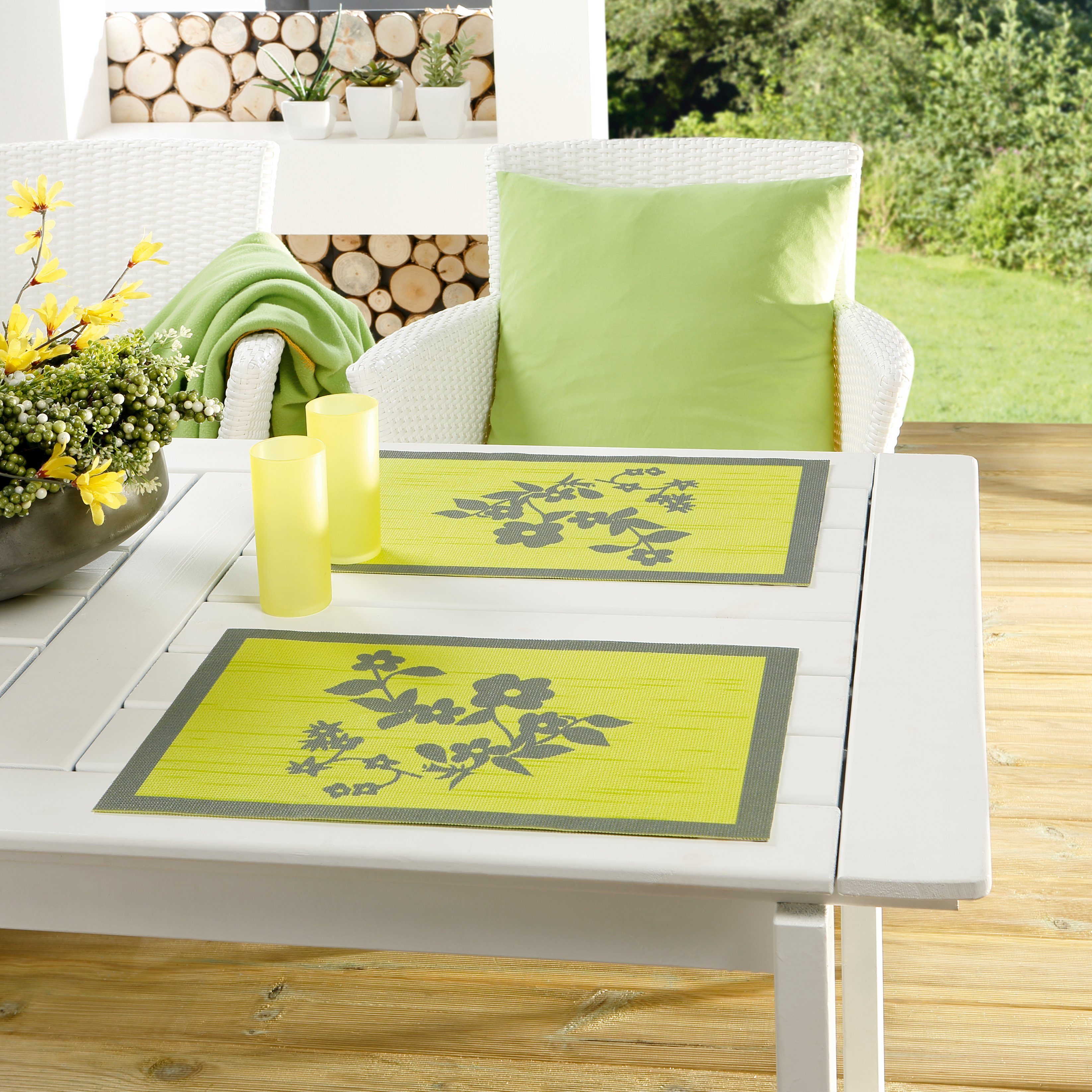 Peyer Syntex Gartentischdecke Tischset Borkum-Uni silber 30 x 45 cm 2er Pack, geschnitten Apfelgrün