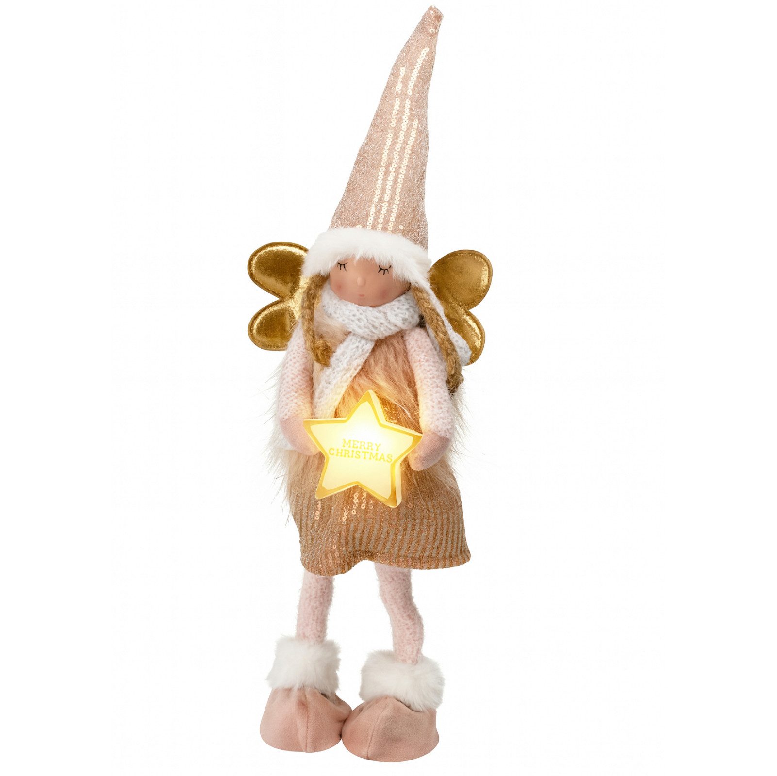 Koopman Engelfigur Weihnachtsfigur Dekofigur Figur Engel Dekoration Weihnachten (1 St), Stehend, beschwert, Rosa / Weiß, Standsicher, Dekorativ