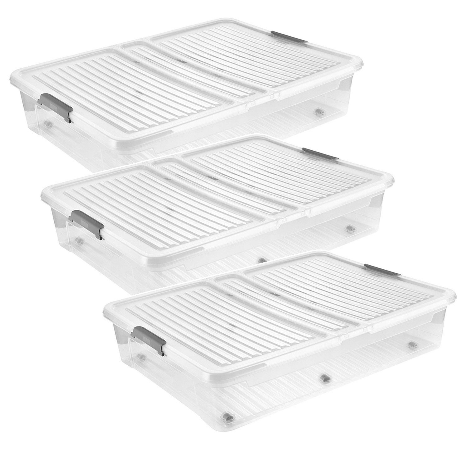 keeeper Aufbewahrungsbox für unter dem Bett mit Rollen und Deckel Leo 53 l (3 St), mit Clipverschluss