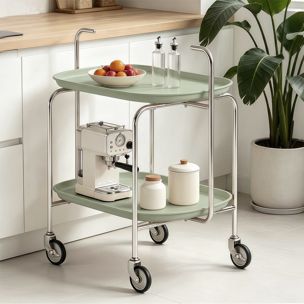 GLIESE Küchenwagen Multifunktionaler Rollwagen mit 2 Ablagen für Küche Wohnzimmer Bad, 65x40x70 cm, Servierwagen mit 360° Lenkrollen und Bremsen