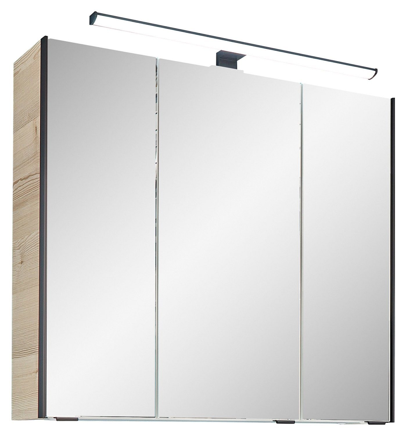 H 20 Polar Badmöbel ALOMI, x Vito B x Spiegelschrank Dekor, LED-Aufsatzleuchte, T inkl. cm, 75 3 Pinie Spiegeltüren, 70