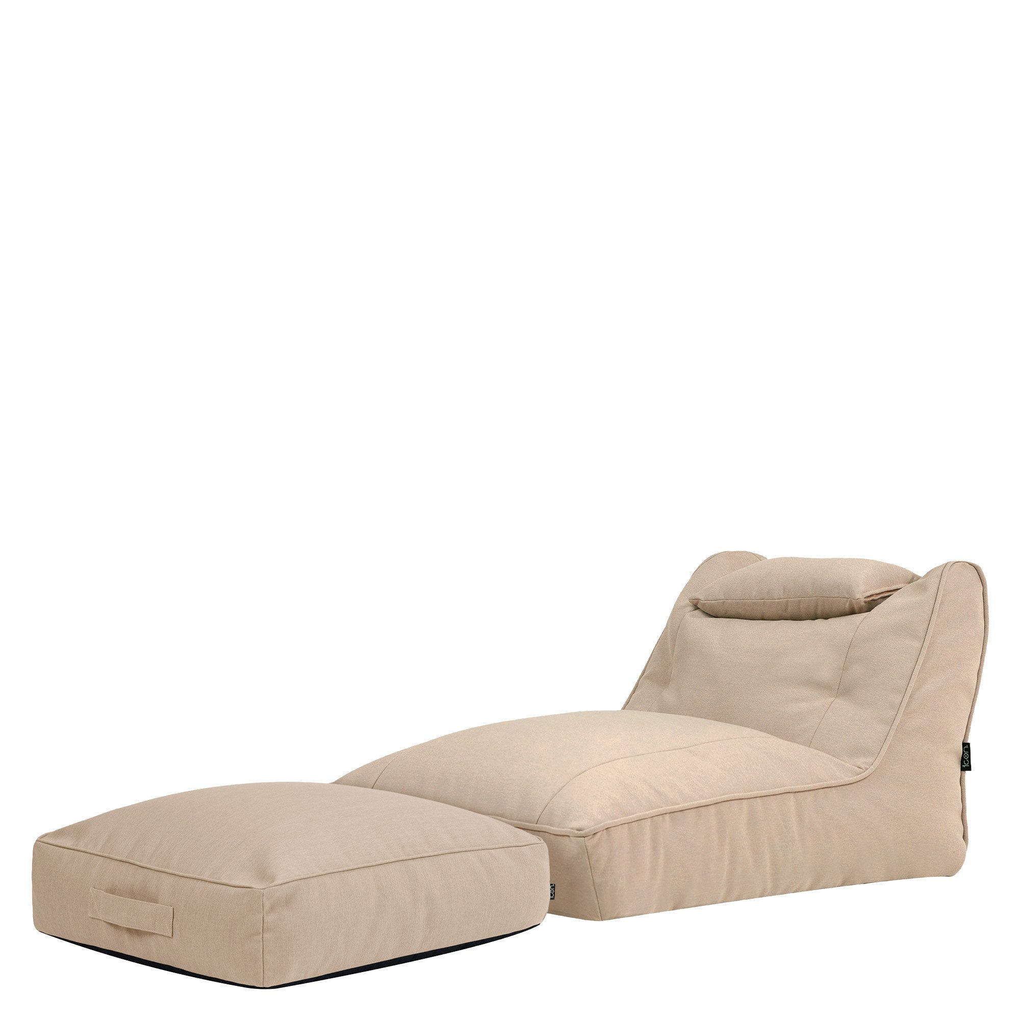 icon Sitzsack Liege aus Olefin „Nova“, mit Bodenkissen (Spar-Set, 1 x Sitzsack, 1 x Hocker), Made in Germany, UV-beständig, wetterfest