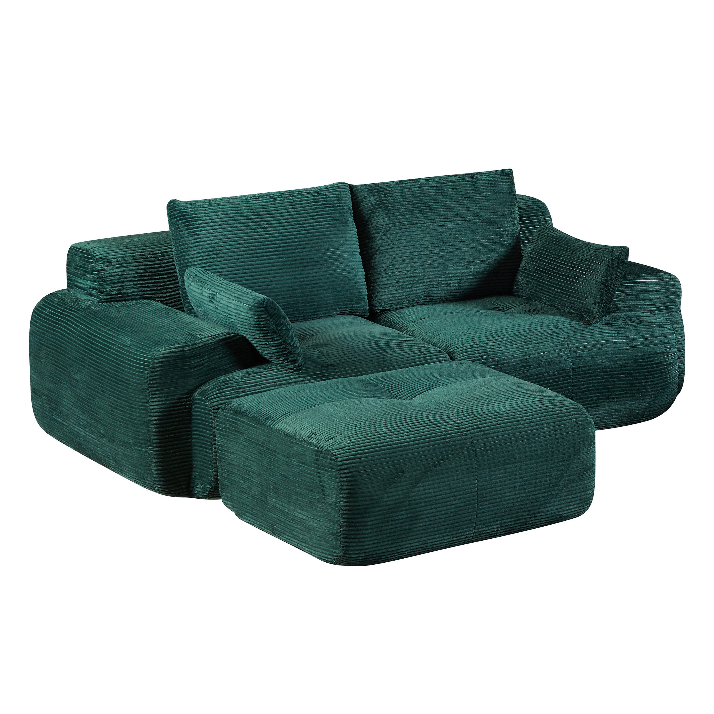 Orvane Ecksofa Cord Sofa Modulares L-förmiges Ecksofa Schlafsofa mit Ottoman Hocker, Ecksofa mit Fußhocker