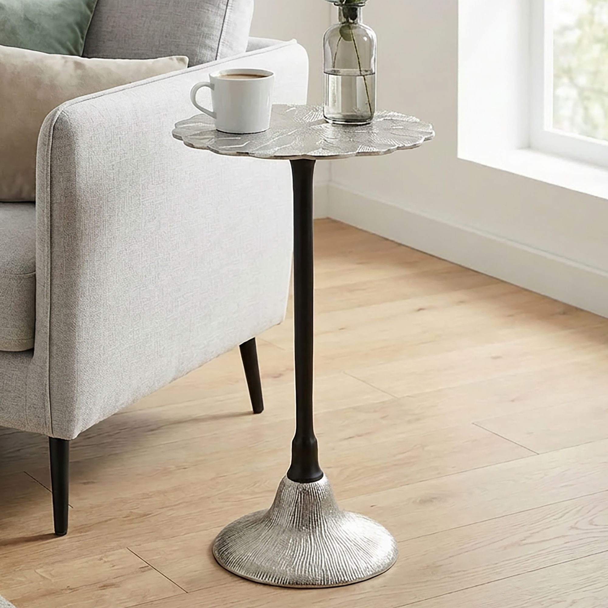FINEBUY Beistelltisch FB113681 Anstelltisch Metall Wohnzimmertisch Dekotisch Couchtisch rund (Stilvolle Ablage für moderne Wohnräume), Strukturierte Oberfläche mit eleganter Wirkung