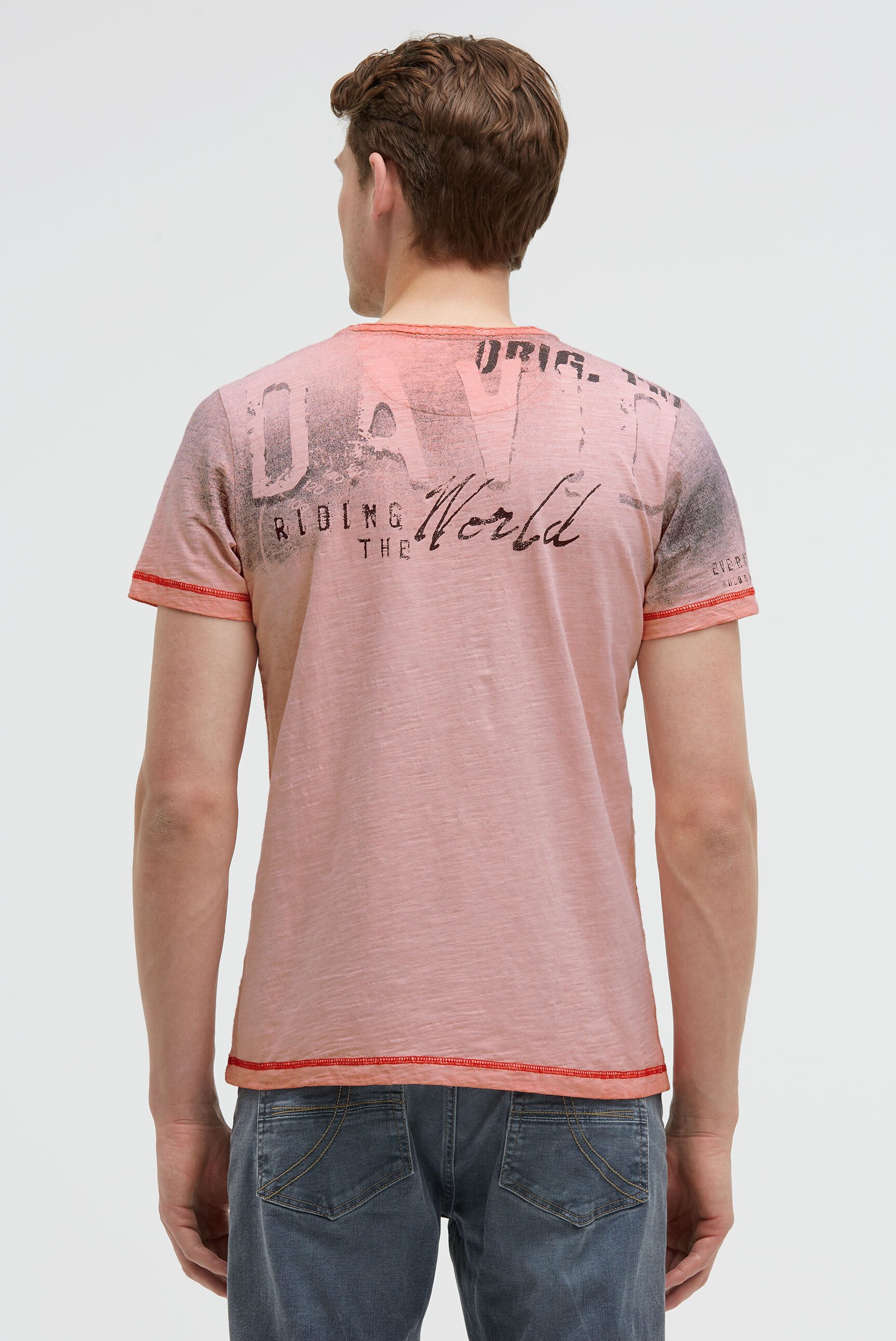 CAMP DAVID Henleyshirt mit offener Kante am Ausschnitt