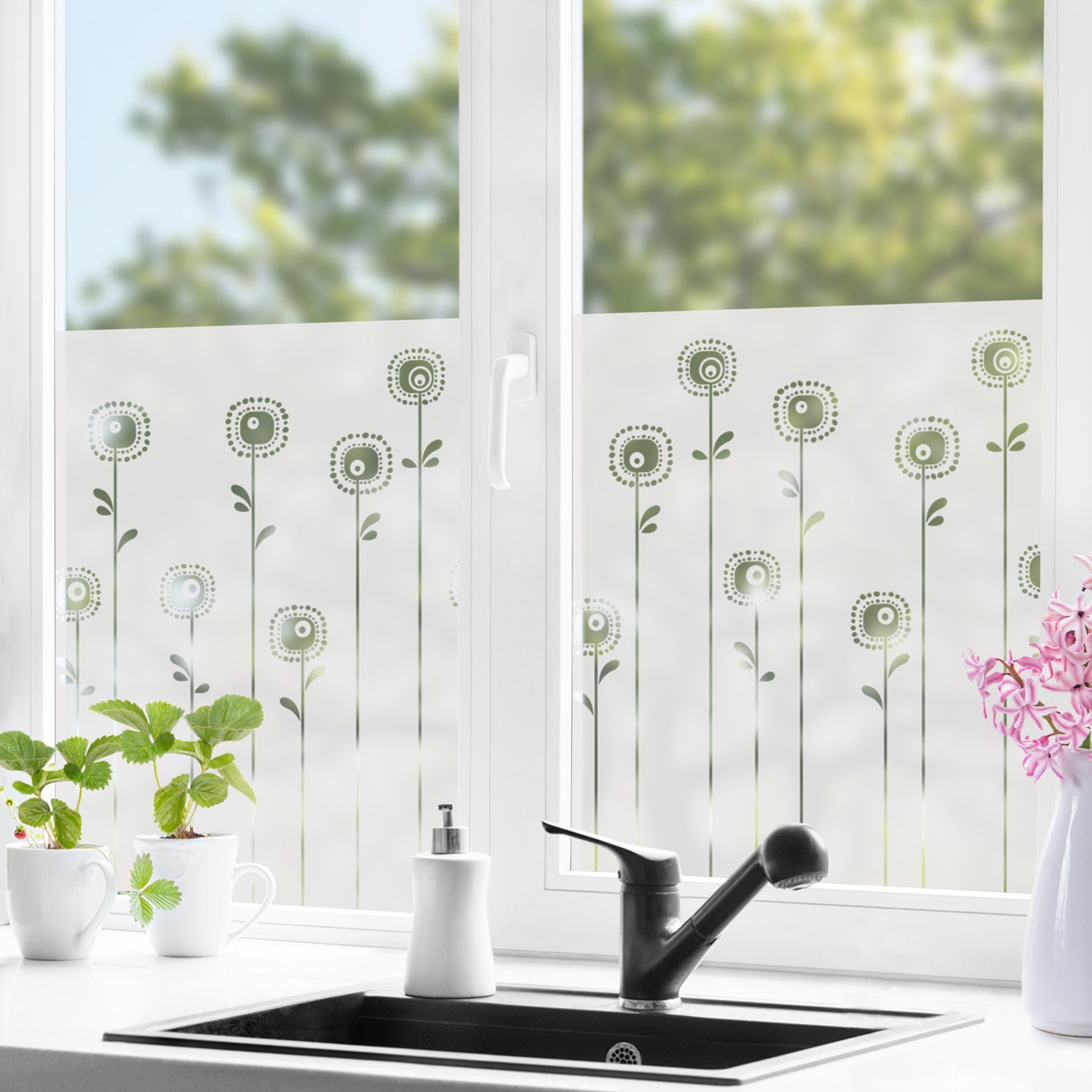 Fensterfolie statisch haftend Motiv Fensterdeko Retroplants II Blume, Bilderdepot24, blickdicht, Innen Fenster Tür Balkontür Küche Badezimmer Wohnzimmer Schlafzimmer | Fensterfolien