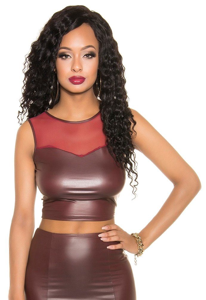 Koucla Crop-Top Wetlook Tanktop mit Mesheinsatz, Shirt ärmellos