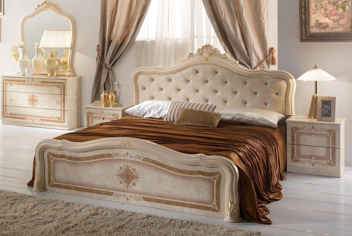 Hochglanz Interdesign24 4-Teilig), klassischen Stil, Schlafzimmer-Set Beige (im Livia, Barock