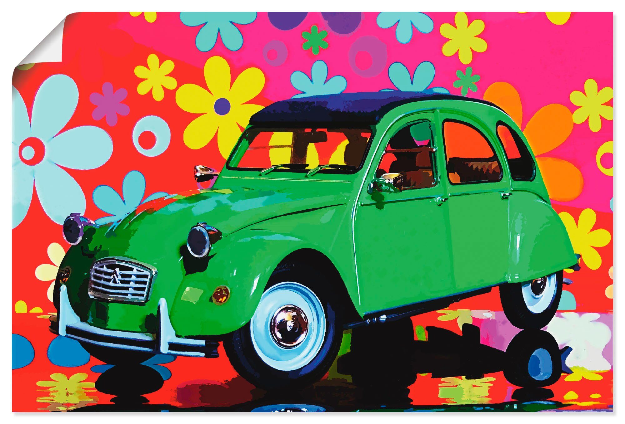 Artland Wandbild Alubild, versch. Leinwandbild, (1 Größen grün, St), Citroën Poster Wandaufkleber in Auto oder 2CV als