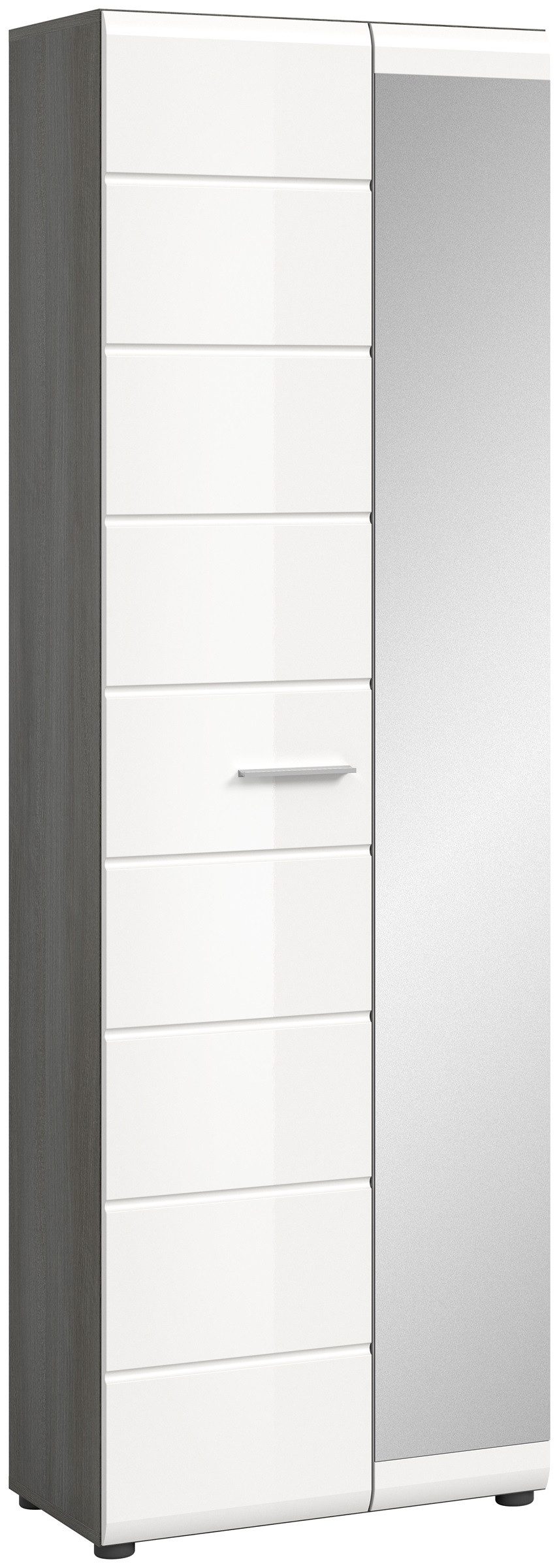 Schuhschrank Garderobenschrank Salsa, weiß Hochglanz / rauchsilber