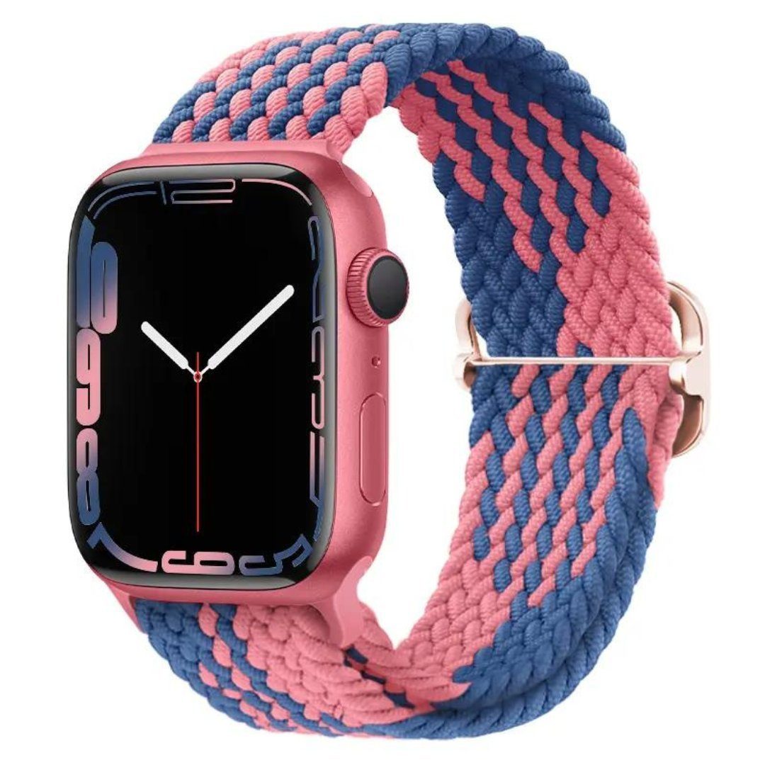 SmartUP Uhrenarmband Geflochtenes Solo für mit / Uhrenarmband Loop Armband #15 Magnetverschluss 1-9 Apple Pink-Blau Ultra, verstellbaren Watch