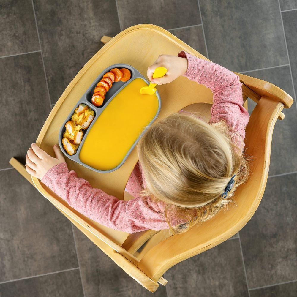 Teller & Esslern-Teller Hochstuhl für Tisch Baby Kinder Silikon aus MiaMia Teller Grau, 2x