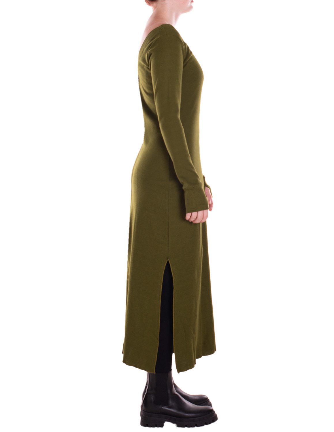 Vishes Midikleid Kleid knielang aus Baumwolle - V-Ausschnitt, Daumenlöcher, einfarbig Alternative Bekleidung, Ethno, Hippie, Retro Style