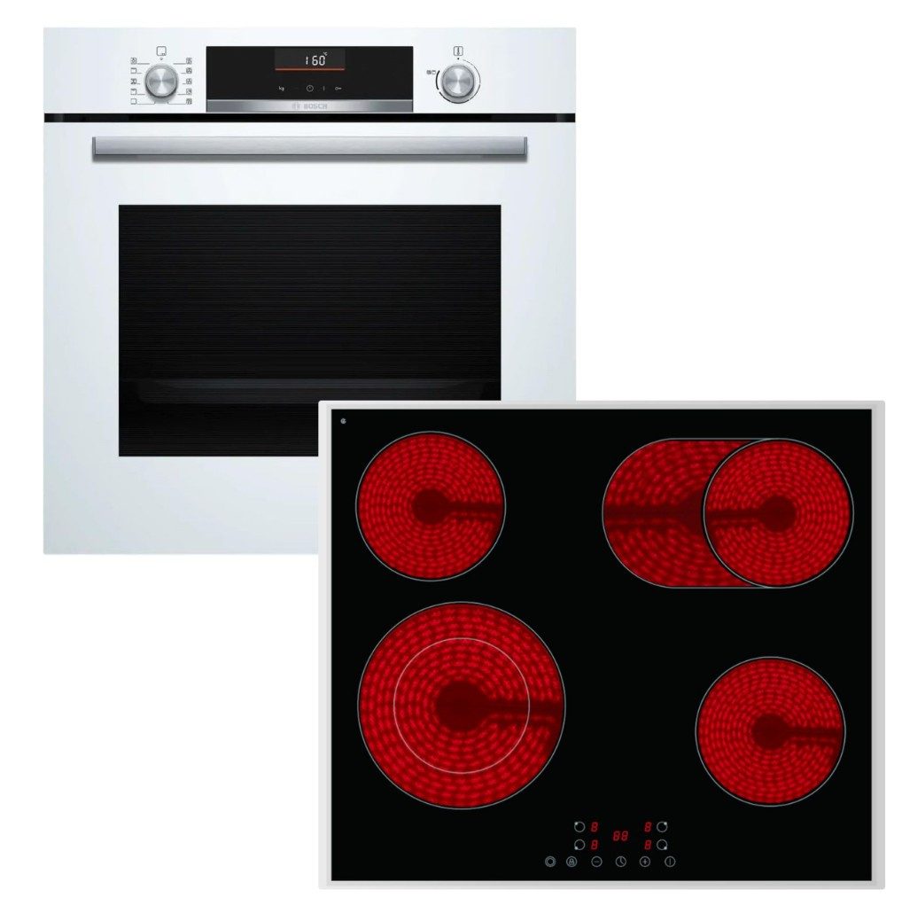 BOSCH Backofen-Set Backofen 3D Heißluft Air Fry + PKM Glaskeramik Kochfeld Zweikreiszone, mit Nein, EcoClean Direct