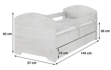 iGLOBAL Kinderbett Komplettbett Eingraviertes Kätzchen 140x70 cm für Mädchen und Jungen (Absturzsicherung (links/rechts) verschieden Varianten), Schaumstoffmatratze, Schublade