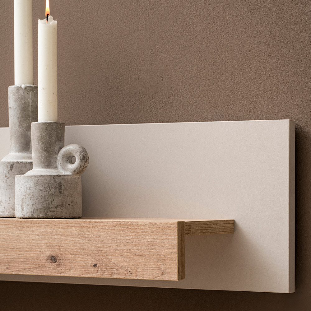 Lomadox Wandregal SITTEN-61, 159 cm, Eiche mit Kaschmir Beige, Ablagefläche für Deko