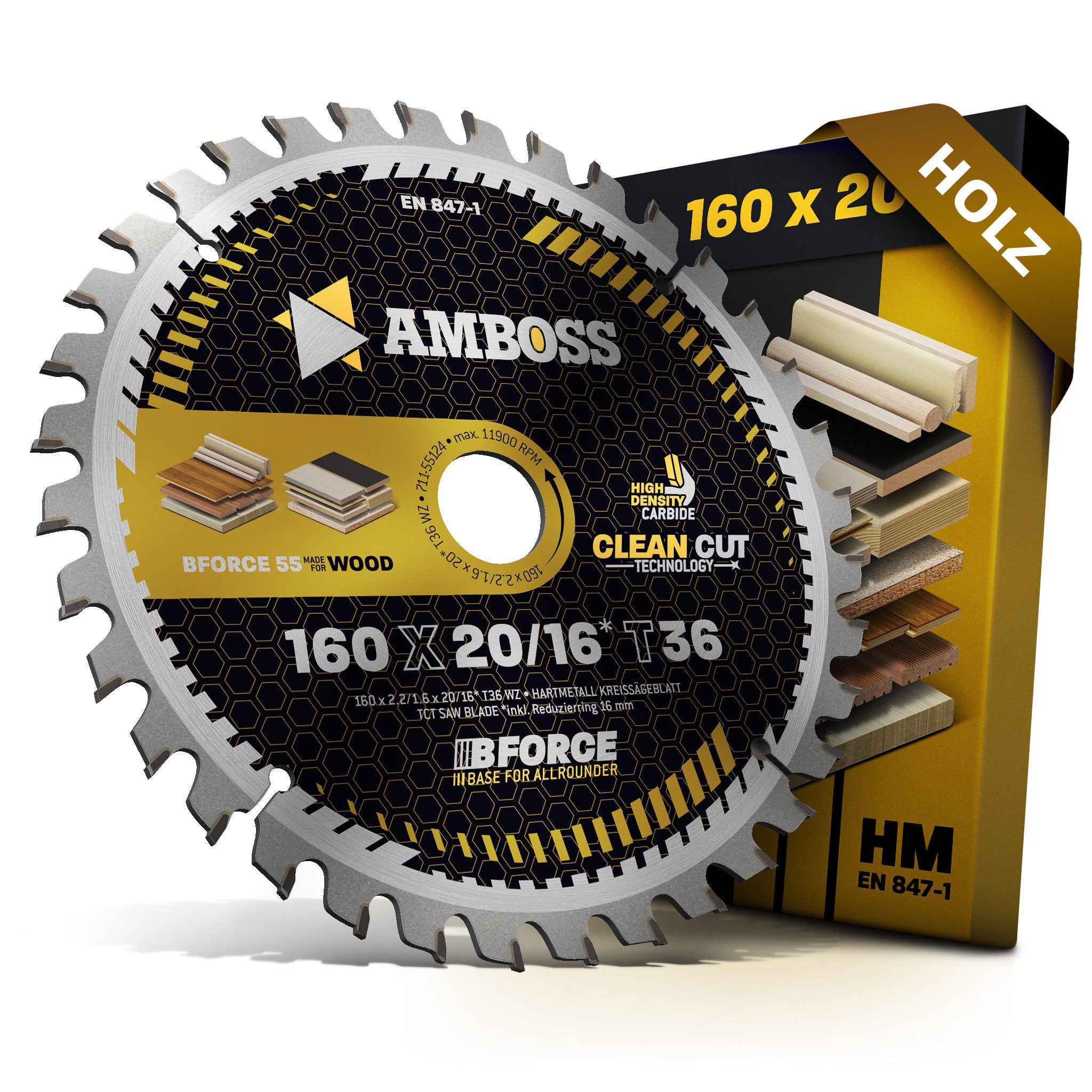 Amboss Werkzeuge Kreissägeblatt HM Kreissägeblatt - 160 x 2.2/1.6 x 20 Z36 WZ