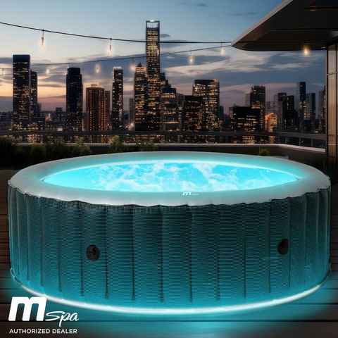 BRAST Whirlpool aufblasbar MSpa Starry COMFORT C-ST062 für 6 Personen Ø204x70cm, (mit LED-Beleuchtung, In- Outdoor Pool 138 Massagedüsen Energiespar-Timer Heizung), Aufblasfunktion per Knopfdruck Bubble Wellness Massage