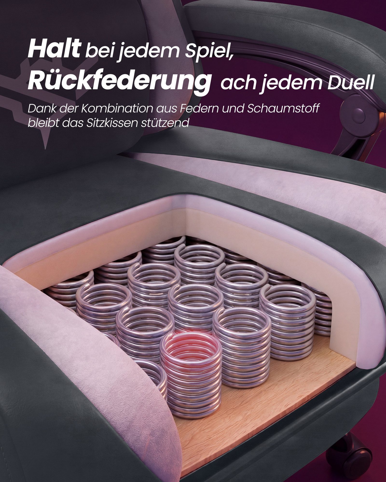 SONGMICS Drehstuhl Schreibtischstuhl, Bürostuhl ergonomisch, Fußstütze, Lendenkissen, 135° Neigung, aus Polyester, 70 x 70 x 120-130 cm – Bild 4 von 5