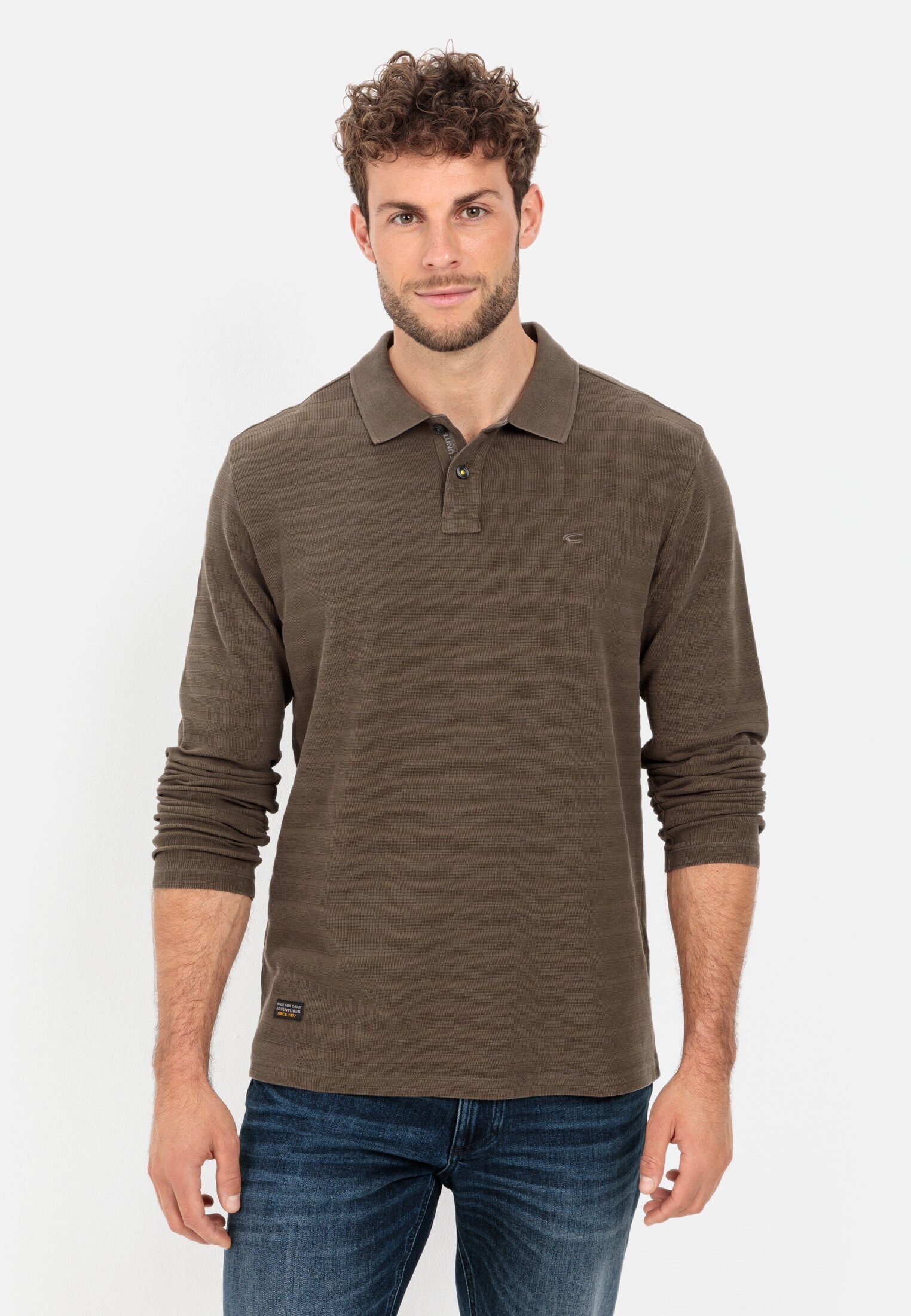 Outlet-Besonderheit camel active Poloshirt aus reiner Baumwolle Shirts_Langarm-Poloshirt Braun