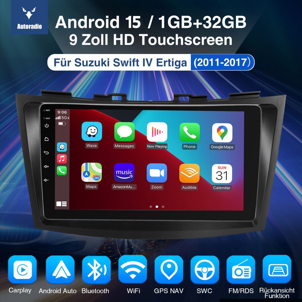 ESSGOO DAB+ Android 15 CarPlay Autoradio GPS NAV Für Suzuki Swift IV FZ 11-17 Autoradio (Digitalradio (DAB), 4+64GB(optional), RDS, AM, FM, Apple Carplay Android Auto GPS Navi WIFI BT EQ)