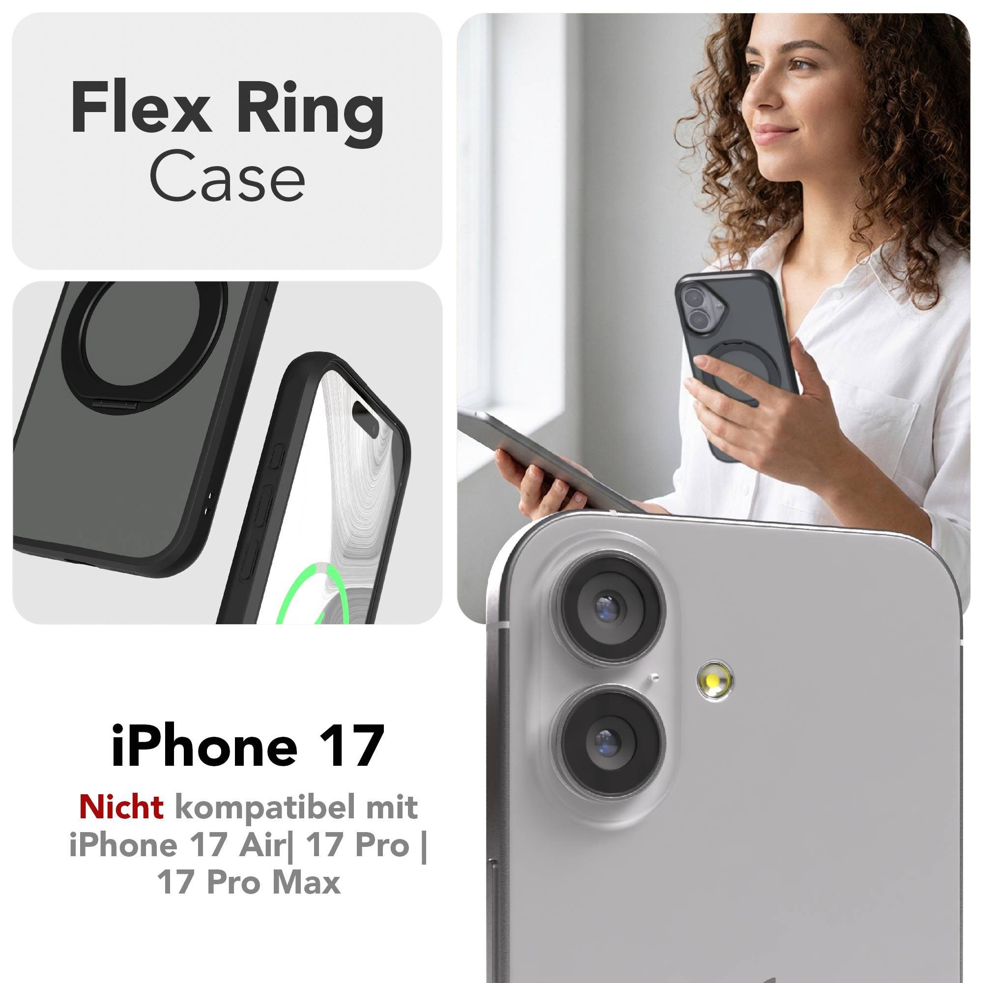 EAZY CASE Handyhülle Outdoor Apple iPhone 17 Case MagSafe Rotation Ring 6,3 Zoll, Outdoor Handy Hülle Bumper Schutzhülle Slim mit Kameraschutz Schwarz – Bild 2 von 5