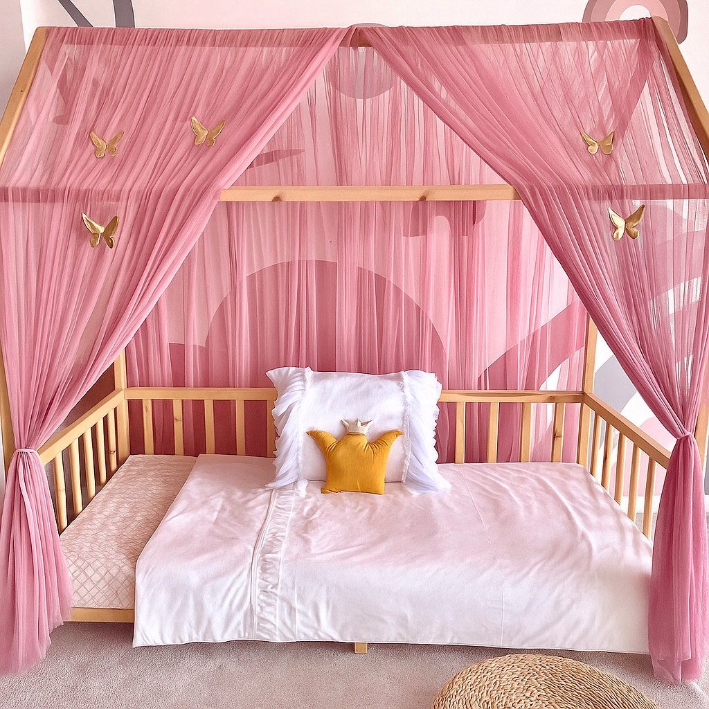 Betthimmel Betthimmel Tüll Hausbett Kinderbett 2 Stück 340cm 380cm Montessori