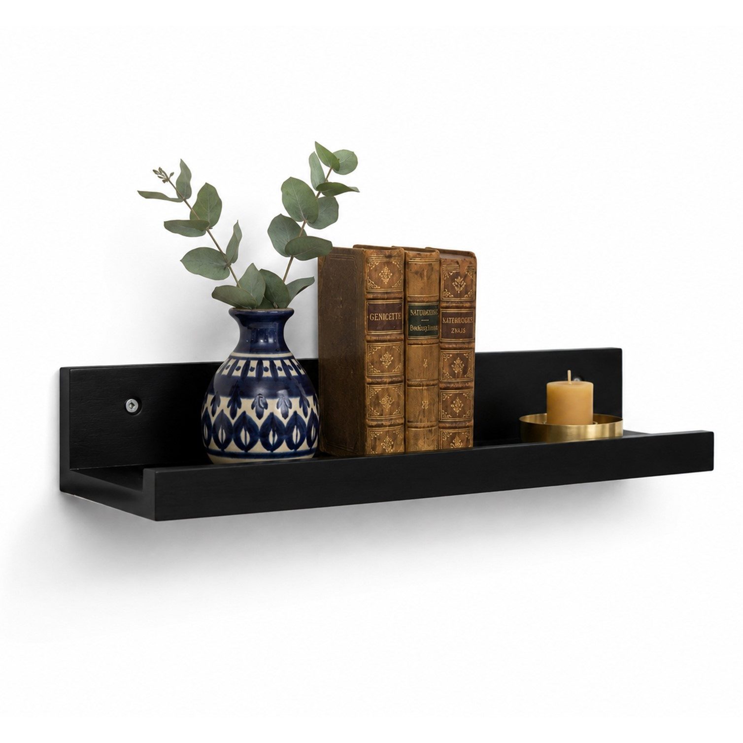 HOOZ Wandregal Wandbord 33 x12 x 5 cm, Massiv Bambus FSC zertifiziert, Farbe Schwarz, Einzelartikel 1-tlg., FSC-zertifizierter Bambus, schwebende Optik, erhöhte Frontkante