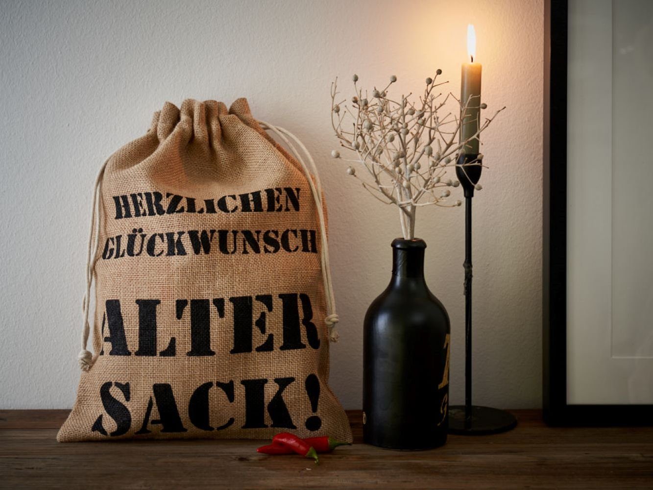 Thumbnail - Organzabeutel24 Geschenkbox 1 Geschenkbeutel Alter Sack Herzlichen Glückwunsch, Geburtstag, 100% Jute - Naturfaser -