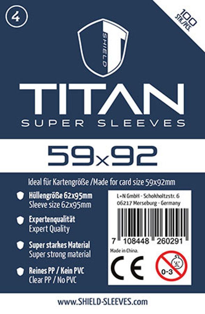 SHIELD Spiel Shield Titan 4 - 100 Super Sleeves für Kartengröße 59 x 92 mm