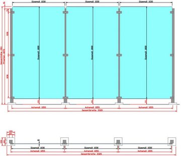 STAKET PRO Zaun, (Set), Glaszaun, Gesamtlänge: 3,32 m, 4 Pfosten