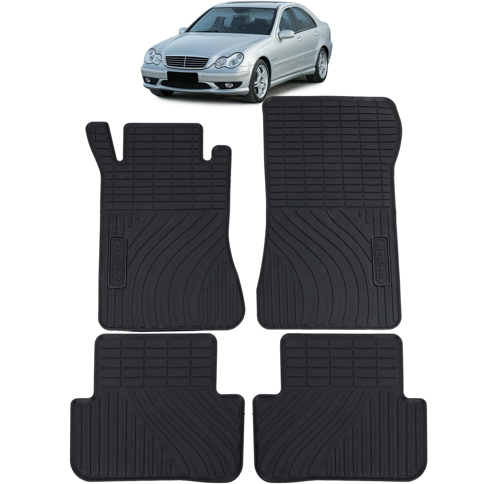 Passform-Fußmatten Auto Gummi Fußmatten Schwarz Premium Set für Mercedes C-Klasse W203 S2