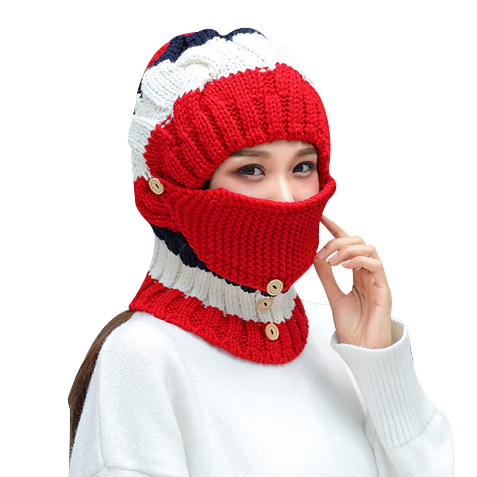 Blusmart Mütze & Schal Herbst Gesicht Winter Lätzchen Abdeckung Rot Samt Hut Frauen Plus