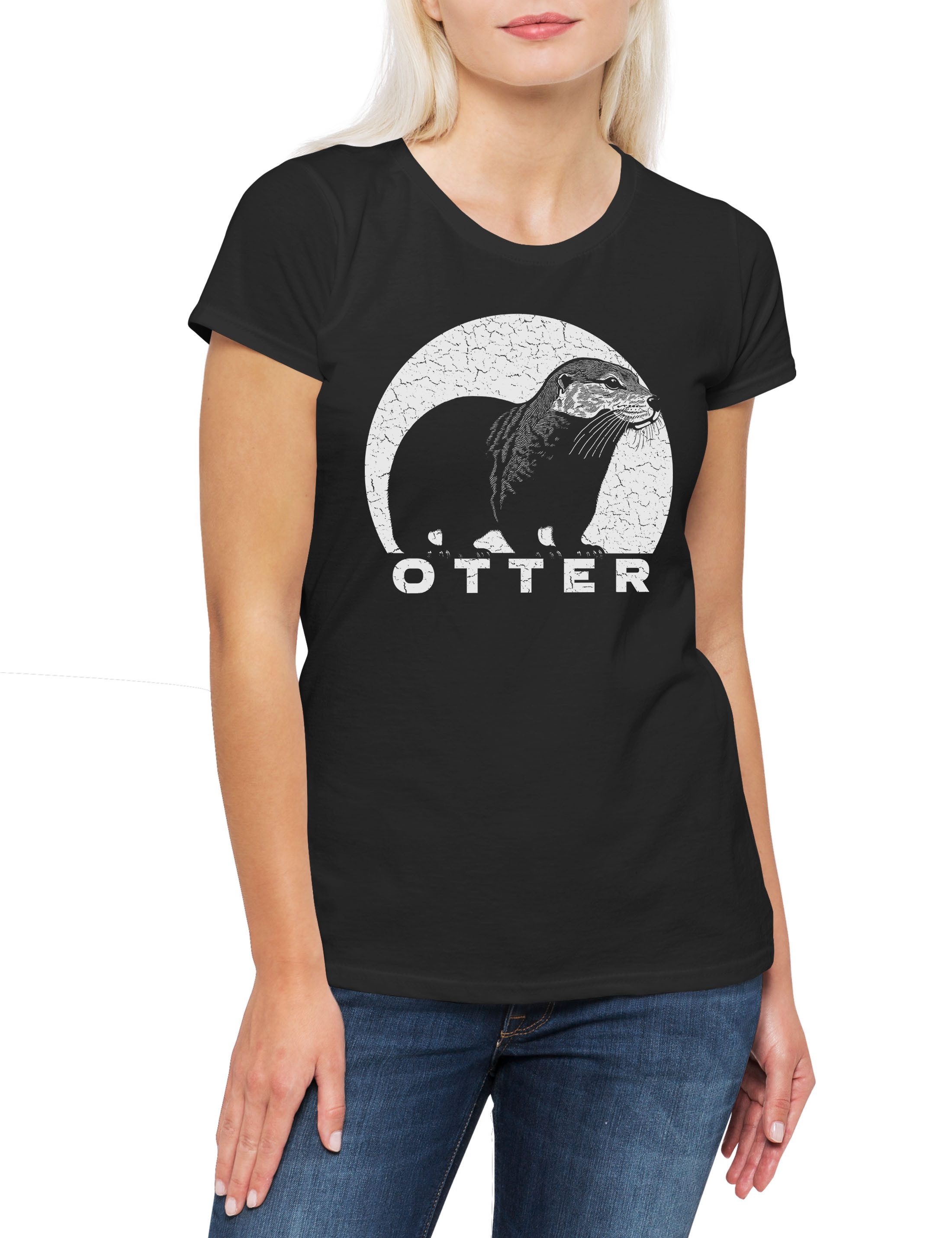 Print-Shirt Otter E Damen T-Shirt Retro Wildlife lontra Nutria Fischotter Seeotter