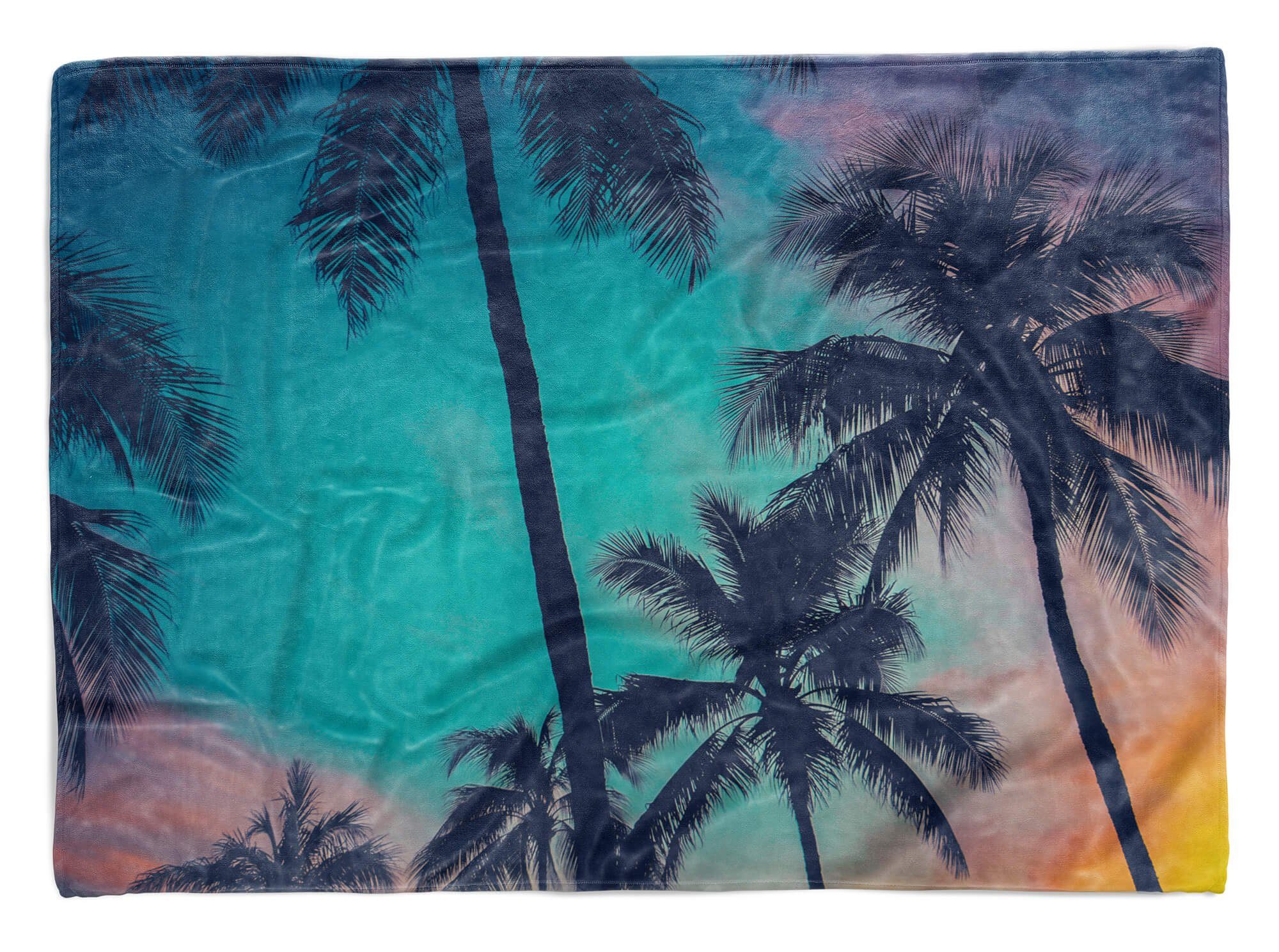 Sinus Art Handtücher Handtuch Strandhandtuch Saunatuch Kuscheldecke mit Fotomotiv Palmen Süden Sonne, Baumwolle-Polyester-Mix (1-St), Handtuch