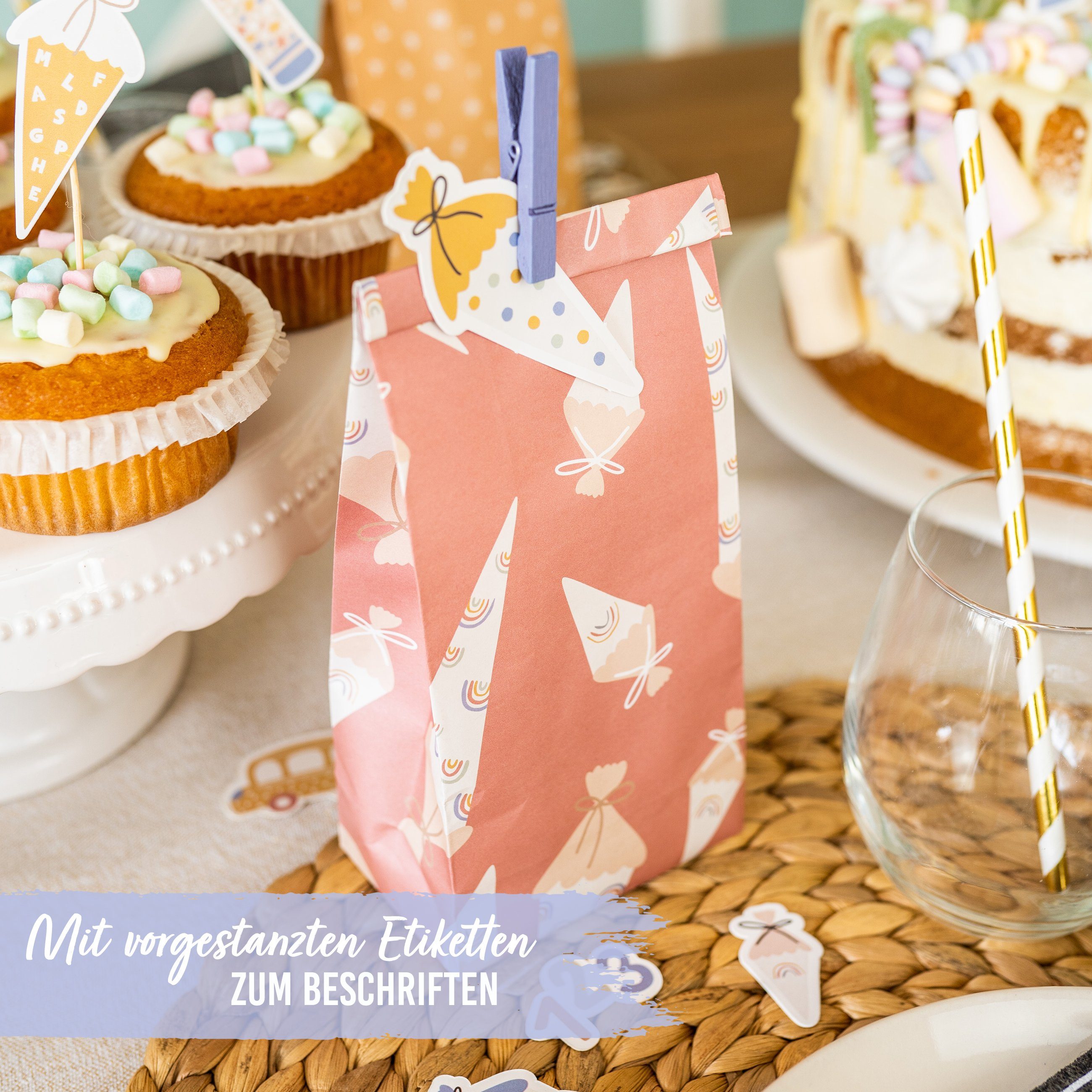 PAPIERDRACHEN Geschenkbox Geschenktüten zur Einschulung - ideale Geschenkverpackung, Mitgebsel zum Befüllen