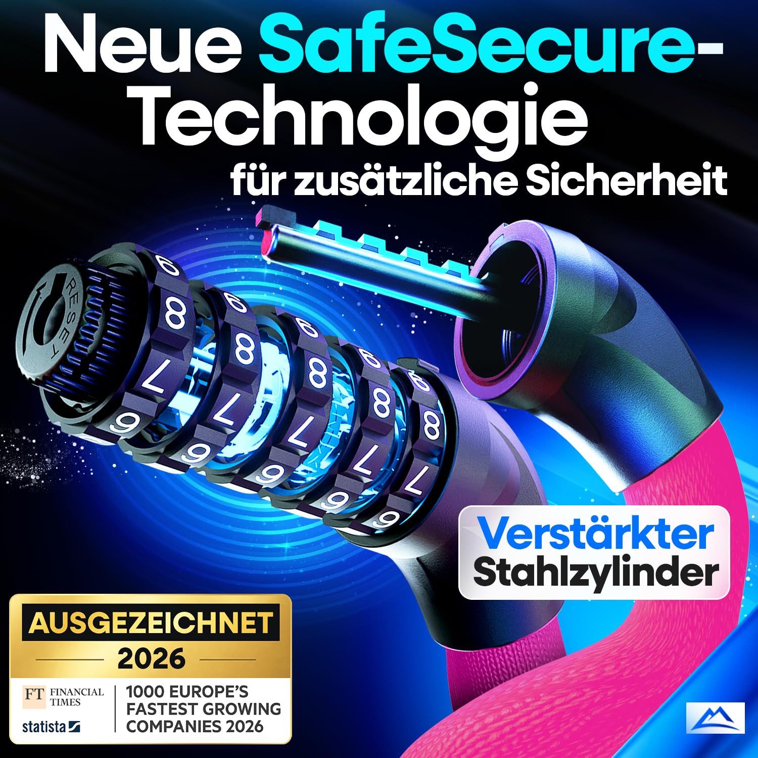Nextcover Kettenschloss NEXTCOVER® Fahrradschloss LockOne mit Zahlencode oder Schlüssel – Bild 2 von 5