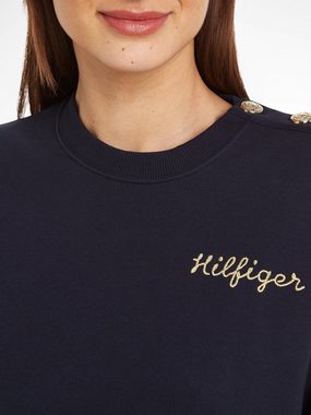 Tommy Hilfiger Sweatshirt REG GOLD BUTTON SWEATSHIRT mit goldfarbenen Knöpfen auf der Schulter, Logostickerei