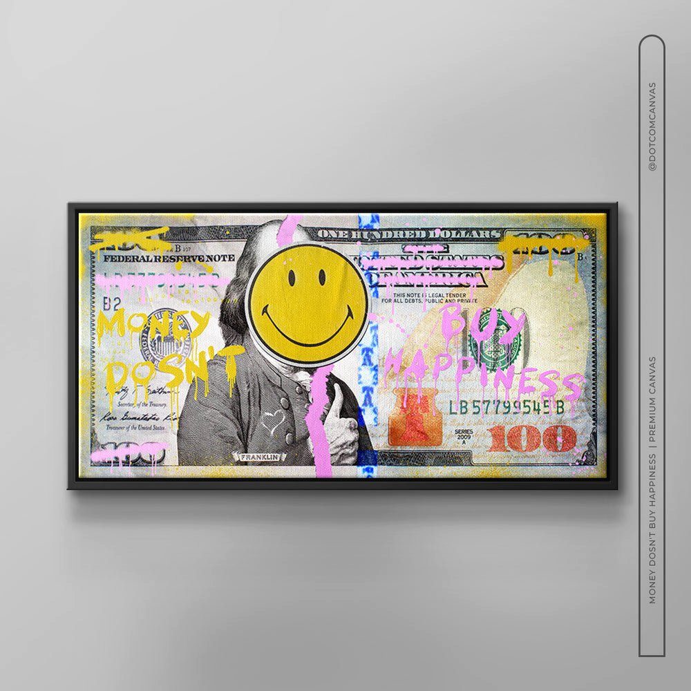 Pop DOTCOMCANVAS® Art Leinwandbild Happiness Money doesn't Premium Leinwandbild, - Rahmen buy weißer